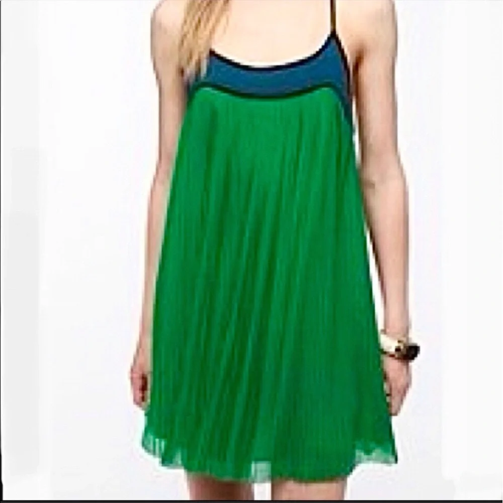 Cooperative Blue and Green Pleated dress with Spaghetti Straps - Picture 1 of 4